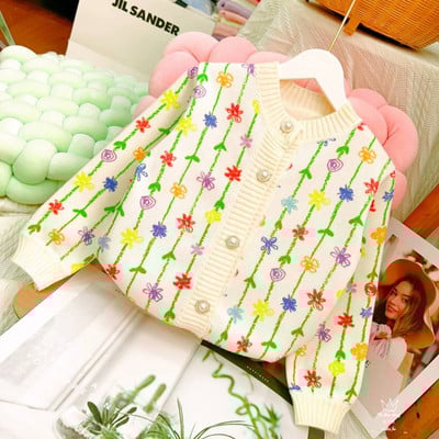 Lasteriided Kardigan Kampsun Tüdrukute Mood Käsitsi tikitud Südamenööb Koo Kardigan Tüdrukute Beebi Kevad-Sügiskampsun