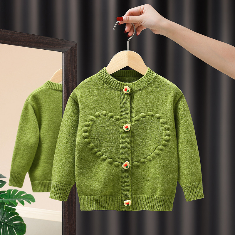 Lasteriided Kardigan Kampsun Tüdrukute Mood Käsitsi tikitud Südamenööb Koo Kardigan Tüdrukute Beebi Kevad-Sügiskampsun