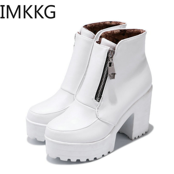 Juodai balti Platforminiai moteriški aukštakulniai batai Moteriški batai su užtrauktuku Rudeniniai žieminiai batai Moteriški batai Batai 2020 m.