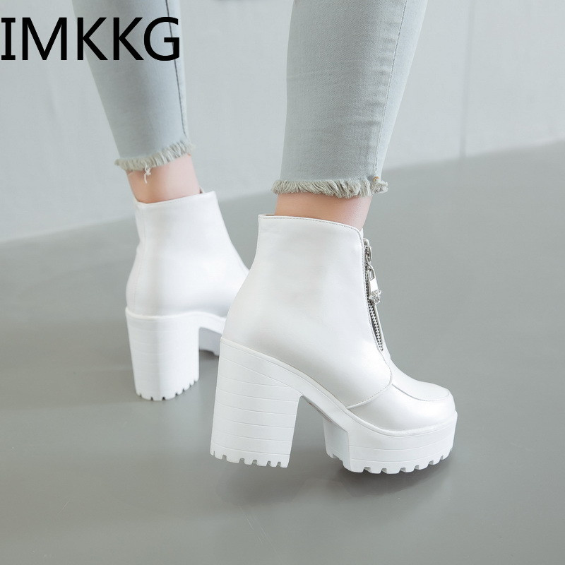 Juodai balti Platforminiai moteriški aukštakulniai batai Moteriški batai su užtrauktuku Rudeniniai žieminiai batai Moteriški batai Batai 2020 m.