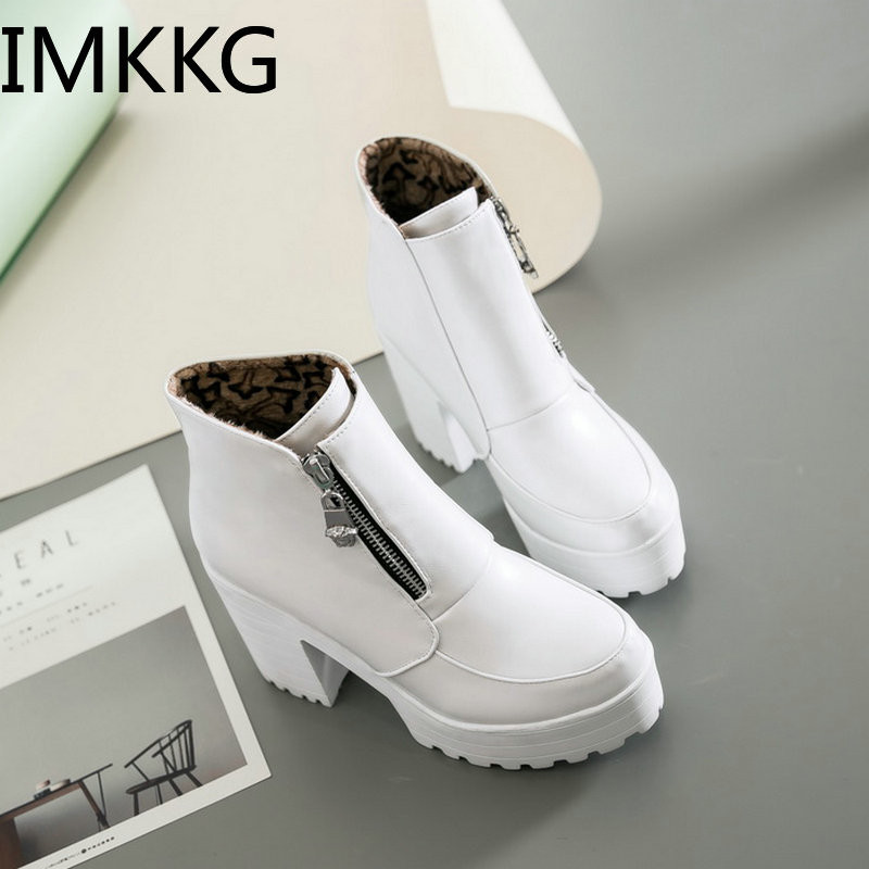 Juodai balti Platforminiai moteriški aukštakulniai batai Moteriški batai su užtrauktuku Rudeniniai žieminiai batai Moteriški batai Batai 2020 m.