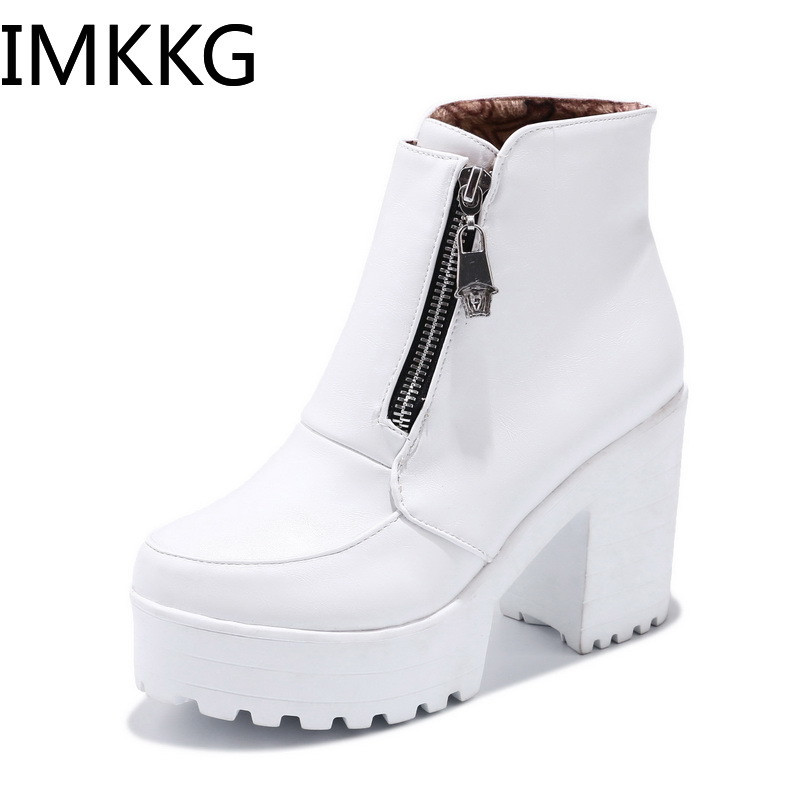 Juodai balti Platforminiai moteriški aukštakulniai batai Moteriški batai su užtrauktuku Rudeniniai žieminiai batai Moteriški batai Batai 2020 m.