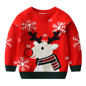 Коледен детски пуловер Нов ежедневен бебешки топъл плетен пуловер за момичета с щампа на лосове Момчета Момичета Сладки пуловери с коледно дърво Дрехи
