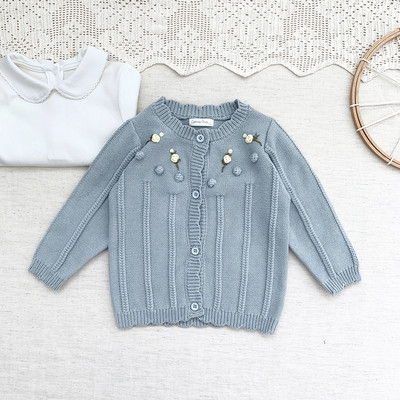 Uus sügistalvine Korea stiilis väikelaste kootud kampsunid, tikandid, heegeldatud, tüdrukud, puuvillane armas kampsun kampsun