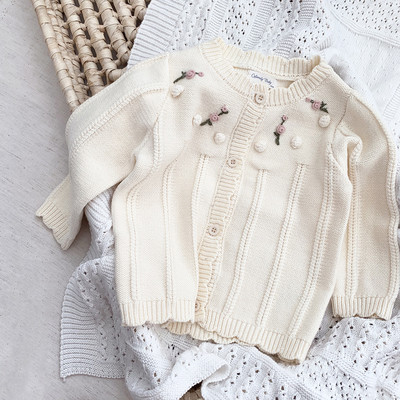 Uus sügistalvine Korea stiilis väikelaste kootud kampsunid, tikandid, heegeldatud, tüdrukud, puuvillane armas kampsun kampsun