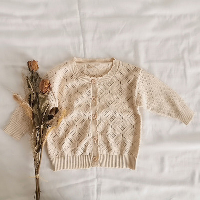 2021 de primăvară nou stil coreean pentru copii mici fete cardigan tricotat cu goluri de culoare pură Topuri haine pentru copii pulover subțire pentru copii
