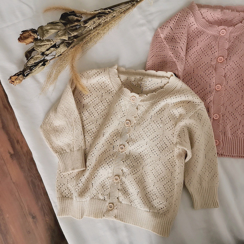 2021. aasta kevad, uus korea stiilis väikelapsed, tüdrukud, õõnsad kootud kampsunid, puhtavärvilised topid Lasteriided, beebid, lapsed, õhuke kampsun