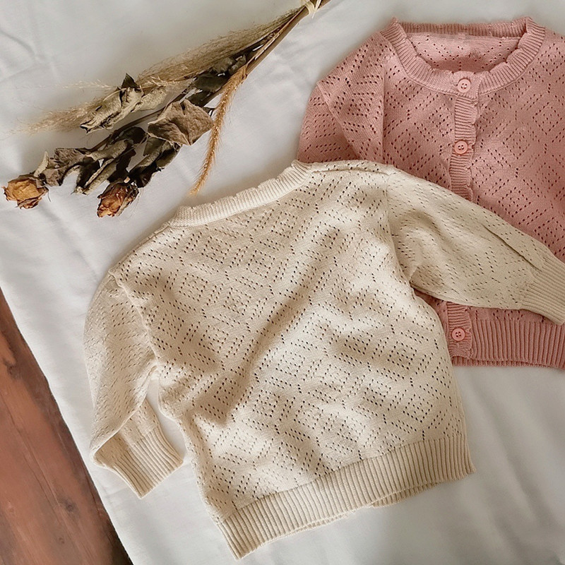 2021. aasta kevad, uus korea stiilis väikelapsed, tüdrukud, õõnsad kootud kampsunid, puhtavärvilised topid Lasteriided, beebid, lapsed, õhuke kampsun