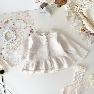 deer jonmi 2023 kevad väikelapsed tüdrukud kootud kampsun mantlid heegeldatud volangid Korea stiilis beebid, lapsed, puuvillased kampsunid