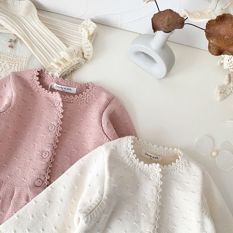 deer jonmi 2023 kevad väikelapsed tüdrukud kootud kampsun mantlid heegeldatud volangid Korea stiilis beebid, lapsed, puuvillased kampsunid