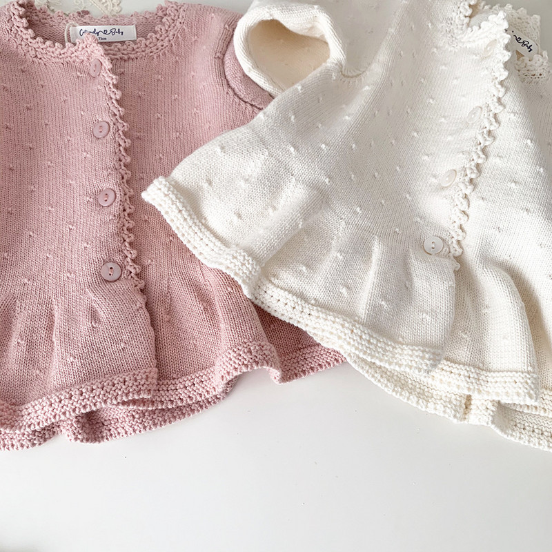 deer jonmi 2023 kevad väikelapsed tüdrukud kootud kampsun mantlid heegeldatud volangid Korea stiilis beebid, lapsed, puuvillased kampsunid