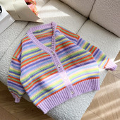 deer jonmi Uus sügisene korea stiilis beebitüdrukute vikerkaare triibuline silmkoeline kampsun mantlid V kaelusega väikelastele Laste šikid kampsunid