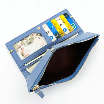 Дълъг кожен портфейл Дамски държач за визитки Калъф с цип/закопчалка Чанта за мобилен телефон Чанта за пари Банкови портфейли