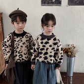 Detské pletené svetre s leopardím vzorom, unisex, ležérne svetre s motívom jeleňa jonmi z roku 2023, nové, zimné, v kórejskom štýle, s motívom unisexu.