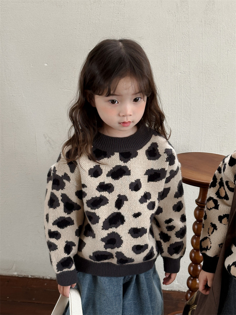 Detské pletené svetre s leopardím vzorom, unisex, ležérne svetre s motívom jeleňa jonmi z roku 2023, nové, zimné, v kórejskom štýle, s motívom unisexu.