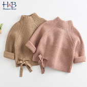 Humor Bear gyerek pulóver új tavaszi őszi új félgalléros hosszú ujjú egyszínű kötött pulóver meleg fiús lány felsők