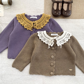 deer jonmi 2022 Φθινόπωρο για κοριτσάκια πλεκτά ζακέτα πουλόβερ Κορεατικού στυλ μονόχρωμο ρετρό παιδικά παλτό παιδικά πουλόβερ
