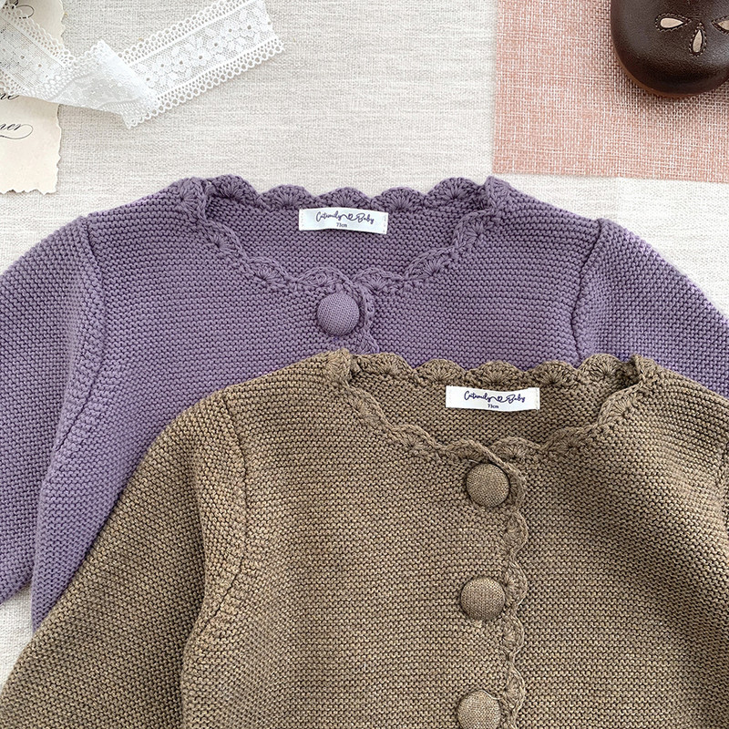 deer jonmi 2022 Sügis Beebi Tüdrukute Kootud Kampsunid Korea stiilis ühevärvilised Retro Väikelaste Kampsunid Mantlid