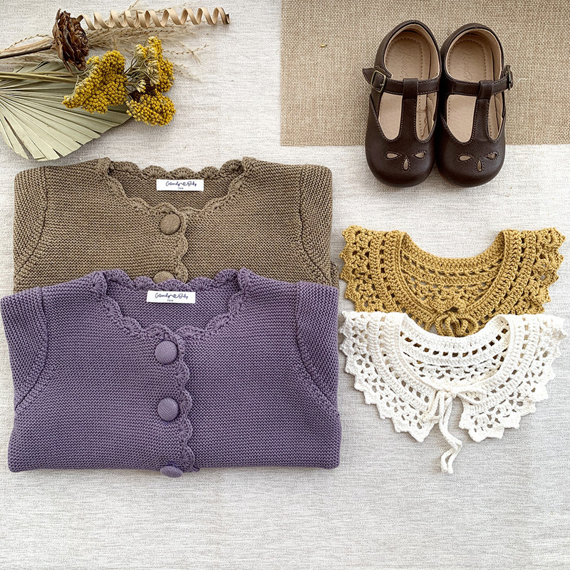 deer jonmi 2022 Sügis Beebi Tüdrukute Kootud Kampsunid Korea stiilis ühevärvilised Retro Väikelaste Kampsunid Mantlid