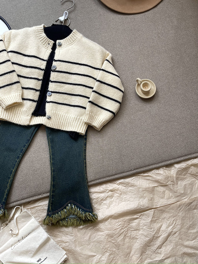 deer jonmi 2023 uus sügisene korea stiilis laste triibulised kootud kampsunid, väikelapsed, lapsed, vabaaja kampsunid