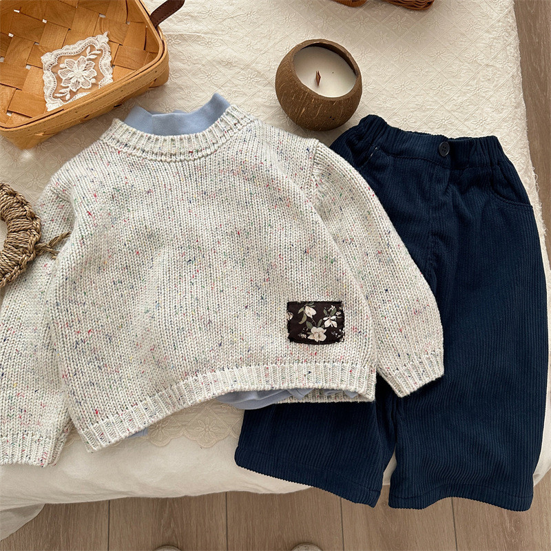 deer jonmi 2023 Uued talvised laste lahtised paksud silmkoelised kampsunid Korea stiilis aplikatsioonid unisex lastele vabaaja pulloverid topid