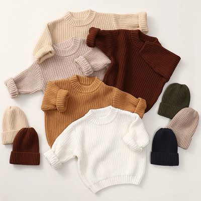 Νέο Φθινοπωρινό Baby Casual Basic Πουλόβερ Καραμέλα Χρώμα Crewnneck Χοντρό Παιδικά Απαλά Ρούχα Αγόρια Κορίτσια Χειμερινά πουλόβερ με κουκούλα