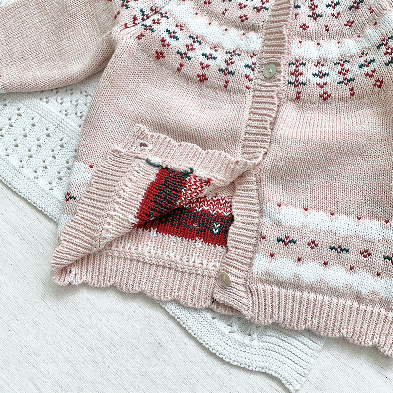 Uued sügistalvised väikelaste jõuluriided tüdrukutele armsad kootud kampsunid väikelapsed, puuvillased roosad kampsunid