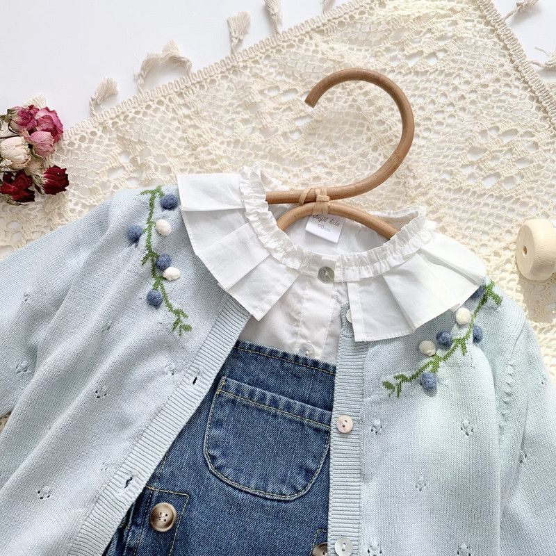 cerb jonmi 2022 primăvară nou stil coreean fetițe tricotate cardigan paltoane croșetate lucrate manual copii bumbac drăguț pulovere