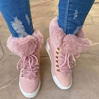 Дамски ботуши на платформа с поларена подплата Термични едноцветни обувки с връзки от изкуствена кожа Дамски обувки