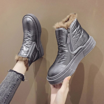Водоустойчиви ботуши Дамски ботуши за сняг Ботуши Къси плоски обувки за жени Hot Silver Топли ниски обувки Зима 2023 Еластични космати