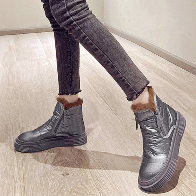 Αδιάβροχα μποτάκια Γυναικείες μπότες για το χιόνι Μποτάκι Κοντό βαρέλι Flat παπούτσια για γυναίκες Hot ασημί Ζεστό χαμηλό παπούτσι Χειμώνας 2023 Elastic Furry