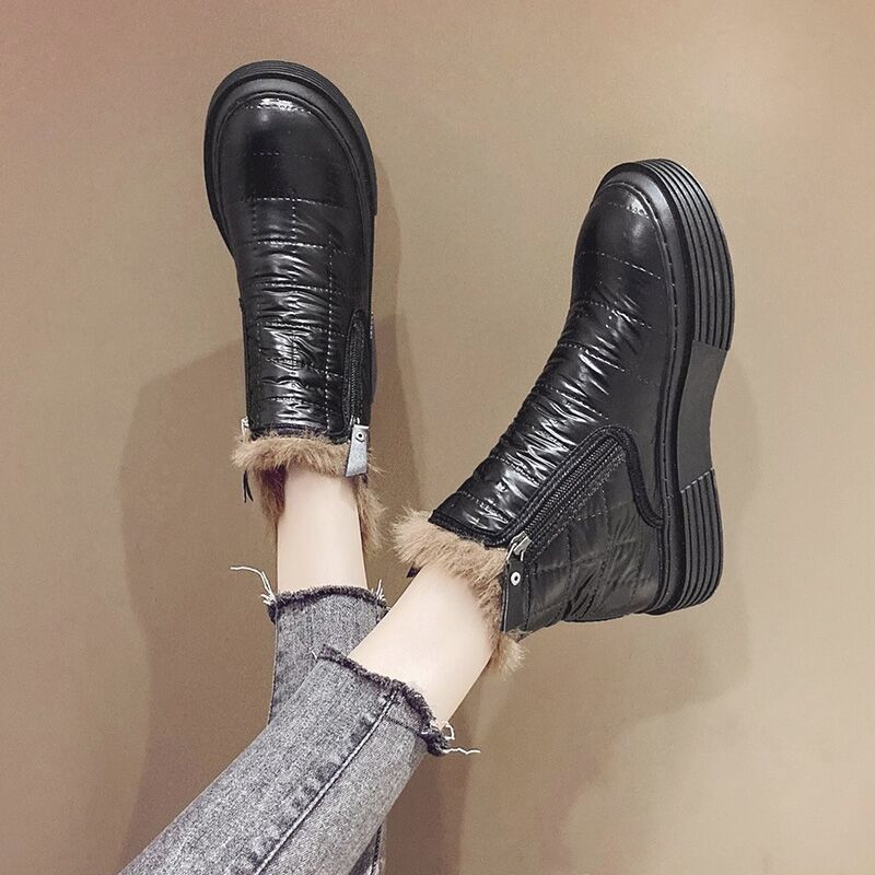 Αδιάβροχα μποτάκια Γυναικείες μπότες για το χιόνι Μποτάκι Κοντό βαρέλι Flat παπούτσια για γυναίκες Hot ασημί Ζεστό χαμηλό παπούτσι Χειμώνας 2023 Elastic Furry