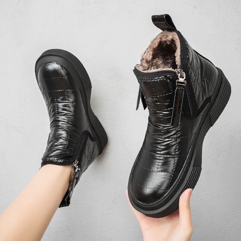 Αδιάβροχα μποτάκια Γυναικείες μπότες για το χιόνι Μποτάκι Κοντό βαρέλι Flat παπούτσια για γυναίκες Hot ασημί Ζεστό χαμηλό παπούτσι Χειμώνας 2023 Elastic Furry