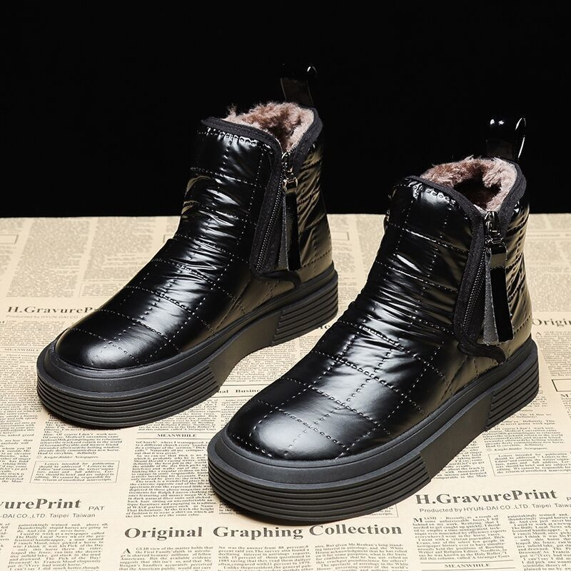 Αδιάβροχα μποτάκια Γυναικείες μπότες για το χιόνι Μποτάκι Κοντό βαρέλι Flat παπούτσια για γυναίκες Hot ασημί Ζεστό χαμηλό παπούτσι Χειμώνας 2023 Elastic Furry