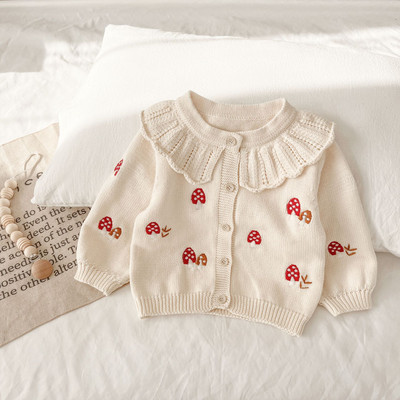 deer jonmi 2023 New Autumn Toddlers Girls Ebroidery Knitted Sweaters βολάν Κορεάτικο στυλ Baby Kids Cotton Cardigan πουλόβερ