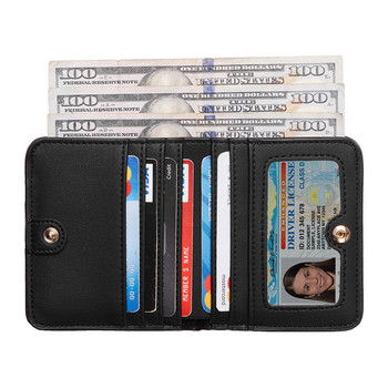 Портфейл за жени, блокиращ RFID, малък, компактен, двойно сгъваем кожен портфейл с джоб, дамско мини портмоне с прозорец за идентификация