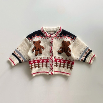 HoneyCherry Есен Момчета и момичета Памучна мека модна анимационна жилетка Сладка плетена жилетка Пуловер Палто Бебешки пуловер