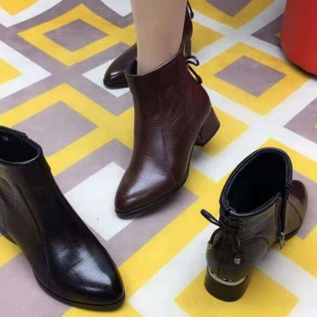 2022 Най-новата тенденция Боти до глезена Дамски обувки с остри пръсти Дебели токчета Обувки Къси ботуши Обувки с мека подметка Плюс размер 35-43