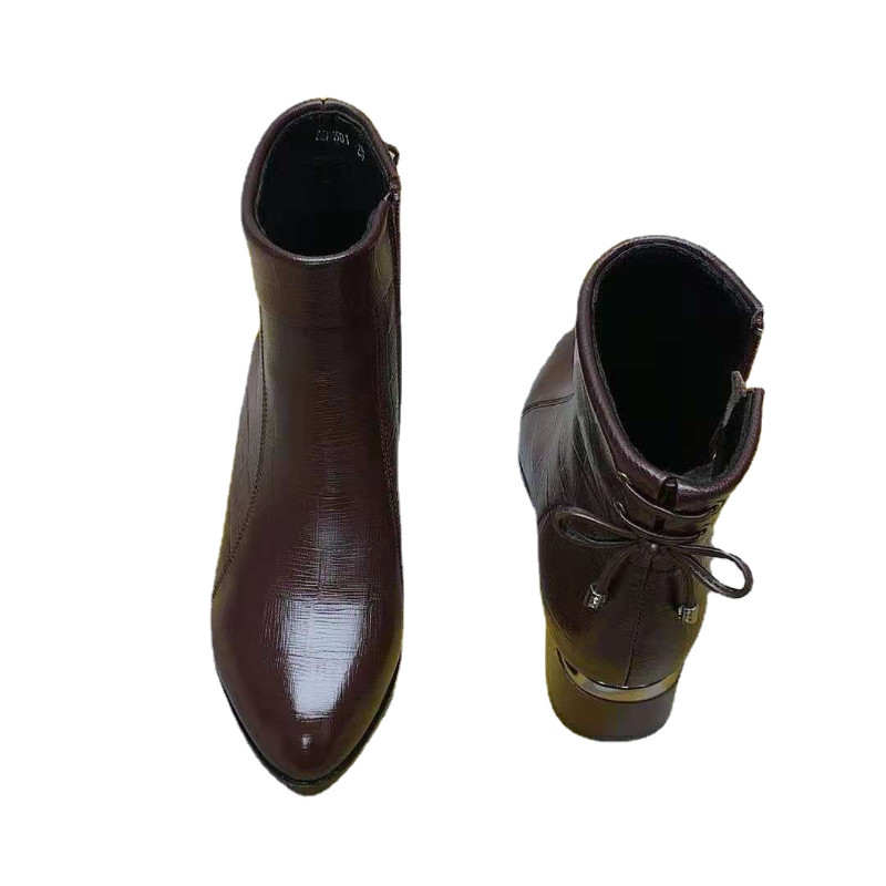 Cea mai nouă tendință 2022 Cizme femei cu vârf ascuțit Tocuri groase Pantofi Cizme scurte Încălțăminte cu talpă moale Dimensiune Plus 35-43