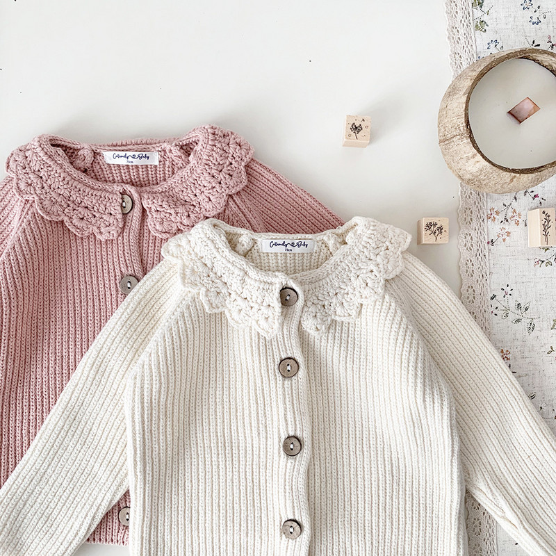 deer jonmi 2023 uus sügis Korea stiilis beebidele kootud kampsunid mantlid heegeldatud volangid krae Väikelapsed lastele armsad kampsunid