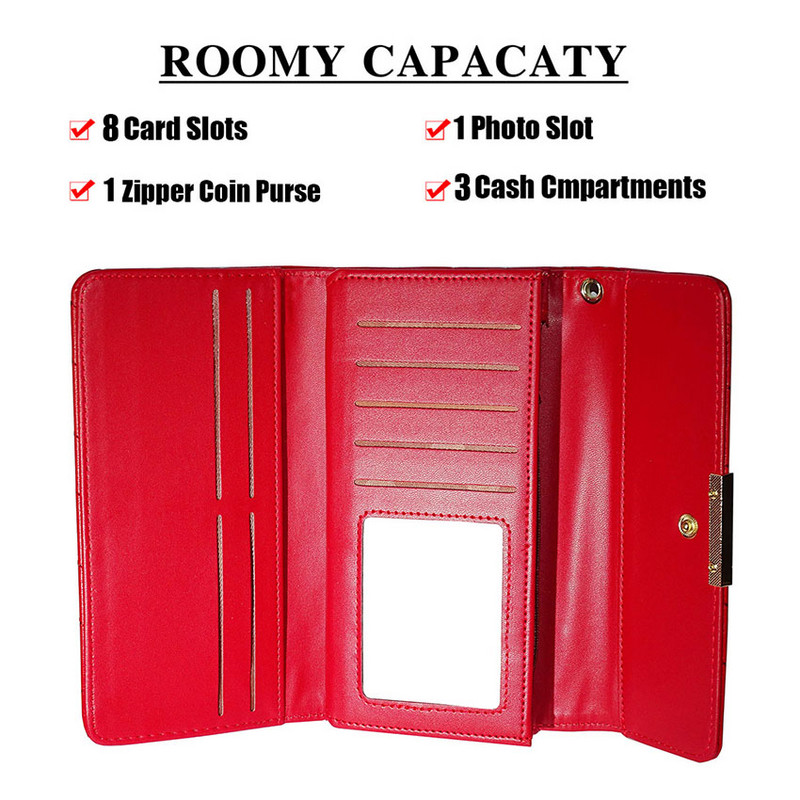 naiste rahakott Kvaliteetne PU-nahast rahakott naiste krediitkaardihoidjale Luksuslik Long Hasp 3 volditud mündikotid Naiste sidurikott