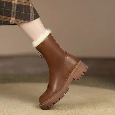 2022 Moda Femei Fermoare Botine pentru Damă Iarnă din piele moale Cizme calde 35-41 Pantofi pătrați cu tocuri joase