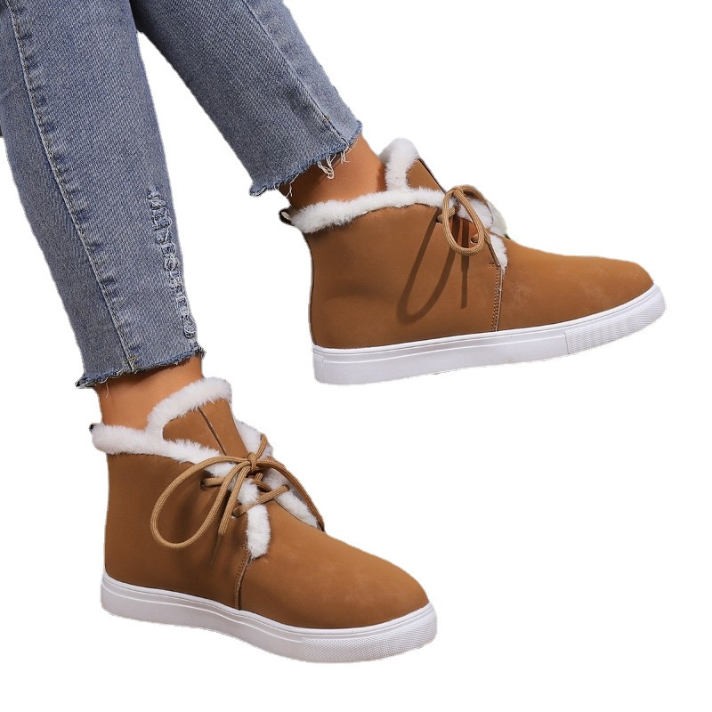 Női cipők akciósan 2023 Új női csizmák, magas felső fűzős női bokacsizmák plüss meleg hócsizmák téli hétköznapi pamut cipők