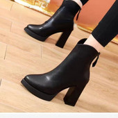 2023-as új női cipők, hátul cipzáras női csizmák, egyszerű bokacsizmák, női hegyes orrú, szuper magas platformú vaskos sarkú női cipők