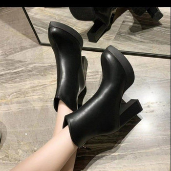 Нови дамски обувки 2023 г. Дамски ботуши с цип на гърба Основни боти до глезена Дамски обувки с остър връх Супер висока платформа и едър ток Дамски обувки