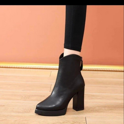 2023-as új női cipők, hátul cipzáras női csizmák, egyszerű bokacsizmák, női hegyes orrú, szuper magas platformú vaskos sarkú női cipők