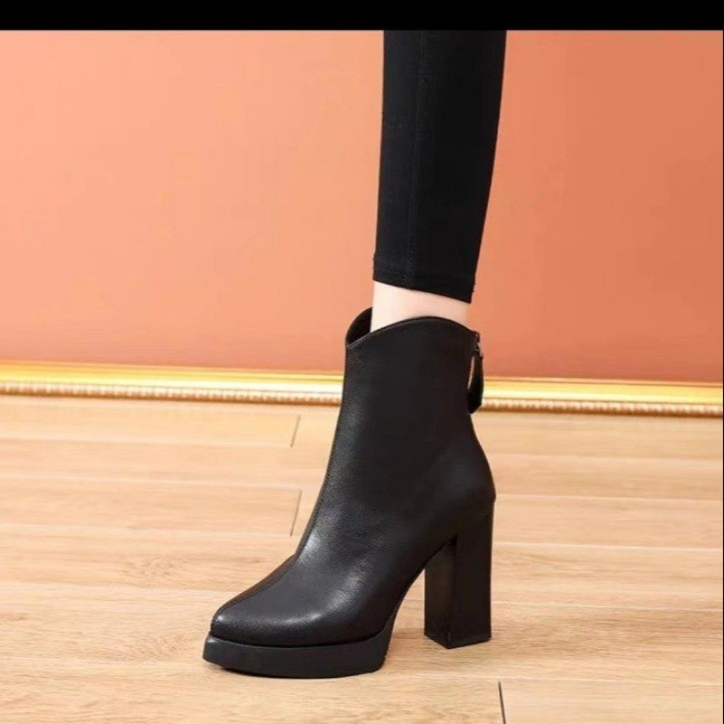 2023-as új női cipők, hátul cipzáras női csizmák, egyszerű bokacsizmák, női hegyes orrú, szuper magas platformú vaskos sarkú női cipők