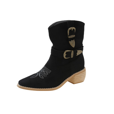 Naiste kingad 2023 Moodsad vööpandlaga Naiste saapad Talvised Slip-on Moodsad saapad Naiste kvaliteetsed ruudukujulised poolsaapad