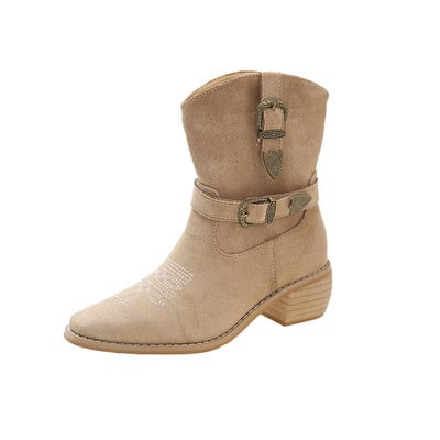 Naiste kingad 2023 Moodsad vööpandlaga Naiste saapad Talvised Slip-on Moodsad saapad Naiste kvaliteetsed ruudukujulised poolsaapad