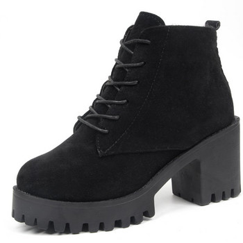 Дамски обувки 2023 г. Модни дамски ботуши до глезена Модерни ботуши на платформа Дамски дамски обувки с цип и закръглени пръсти Обувки на висок ток Дамски